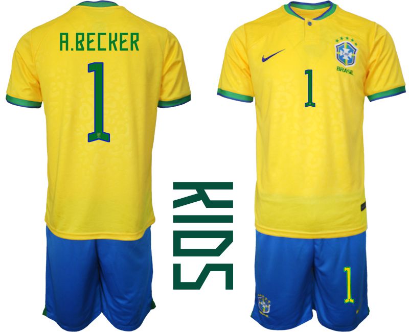 Youth 2022 World Cup National Team Brazil home yellow #1 Soccer Jersey->customized soccer jersey->Custom Jersey